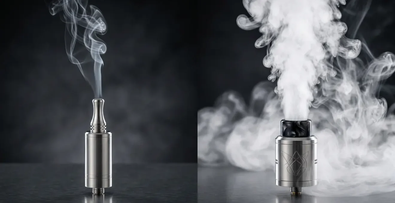 Comparaison visuelle entre embouts 510 et 810 pour cigarette électronique avec nuages de vapeur