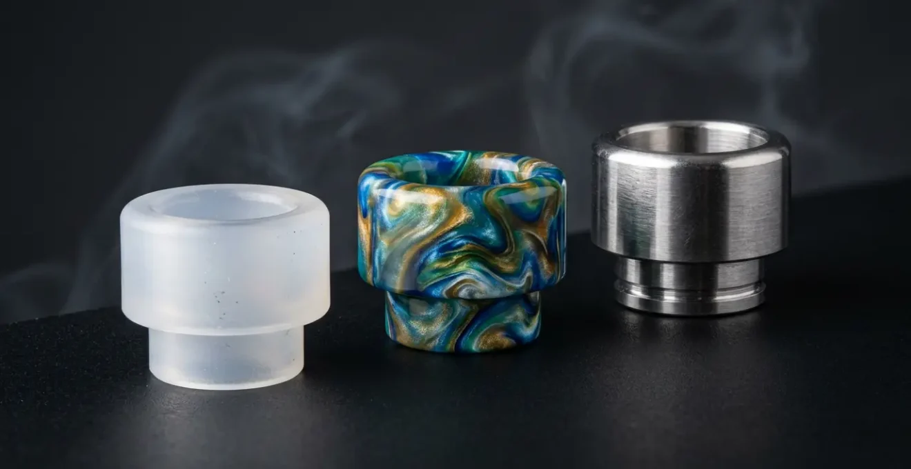 Comparaison de drip-tips en téflon, résine et acier pour cigarette électronique