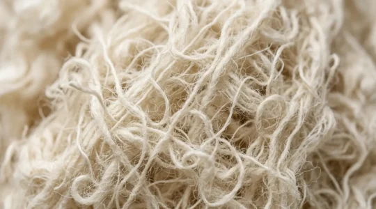 Vue macro détaillée de fibres de coton organique japonais avec texture naturelle visible