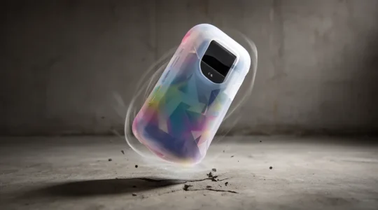 Étui en silicone coloré protégeant une box de cigarette électronique lors d'une chute sur une surface dure