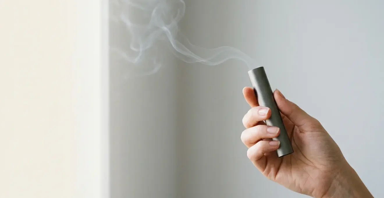 Vapeur douce s'échappant d'un pod moderne dans une main délicate