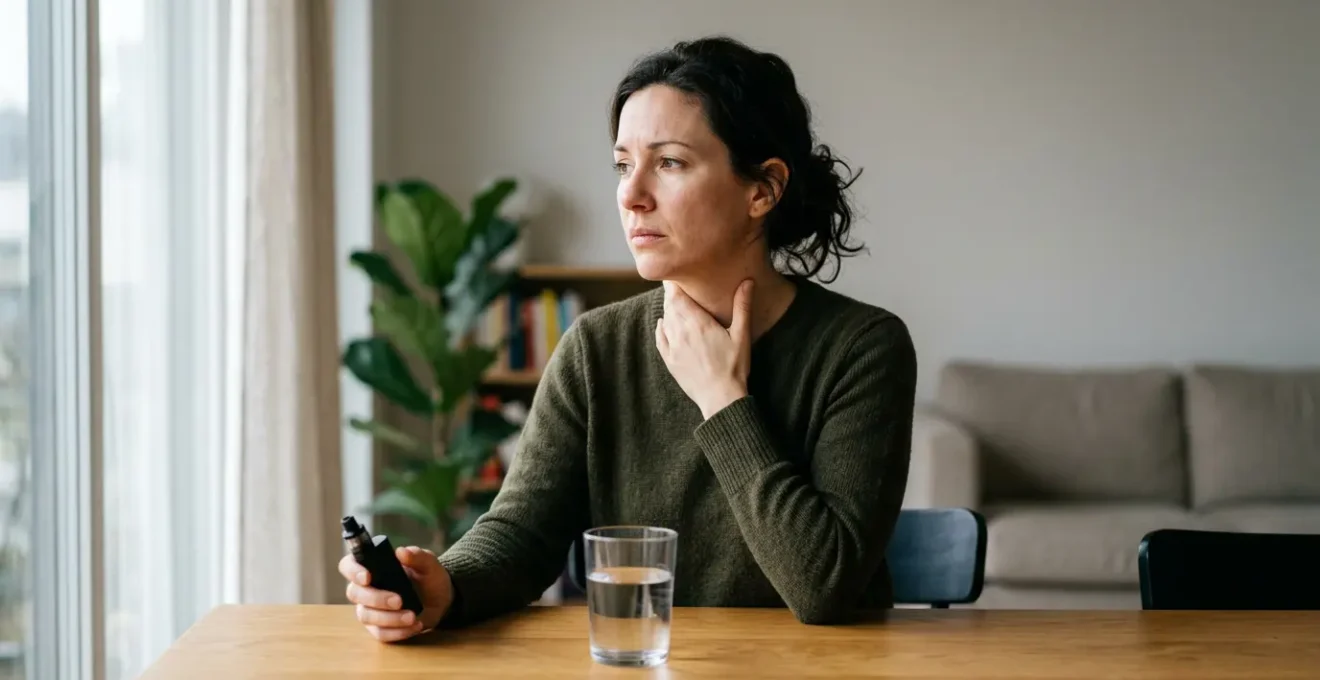 Vapoteur ressentant une irritation de la gorge avec détails de symptômes visibles