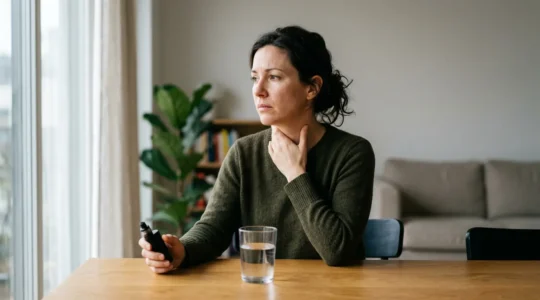 Vapoteur ressentant une irritation de la gorge avec détails de symptômes visibles