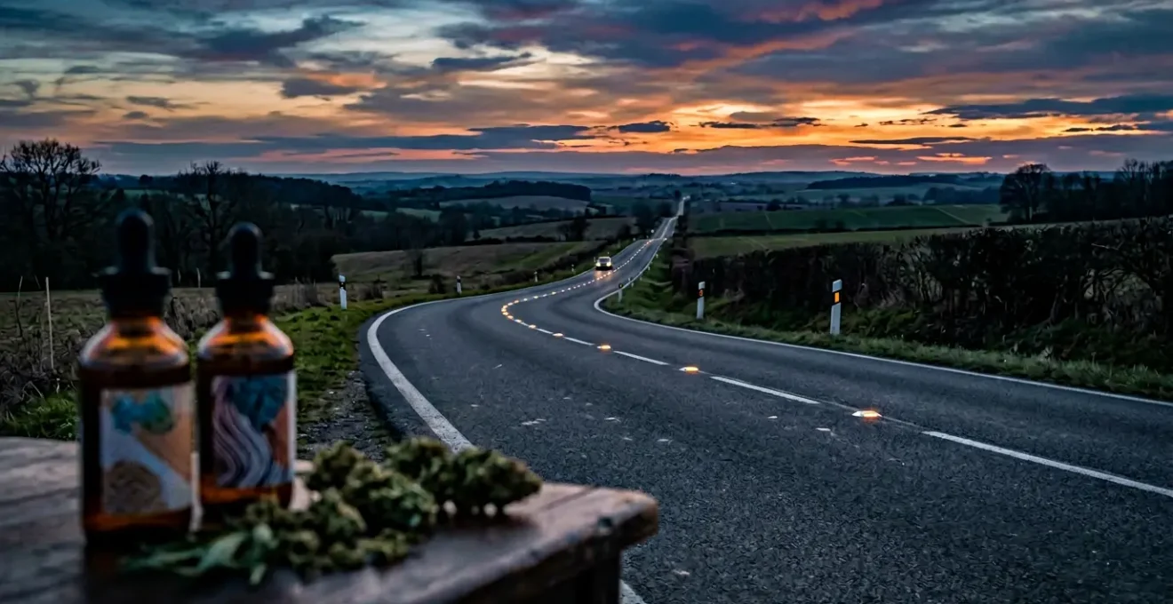 Contrôle routier avec test salivaire et produits CBD en arrière-plan