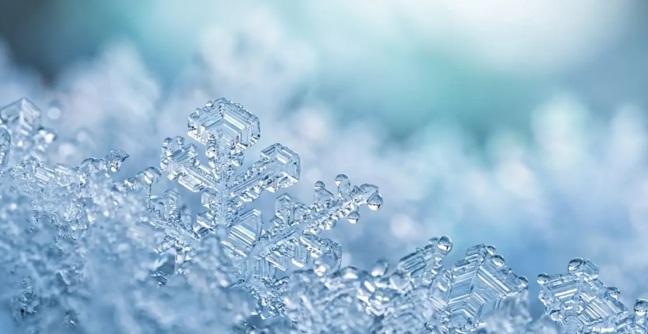 Cristaux de glace en macro montrant la texture glaciale