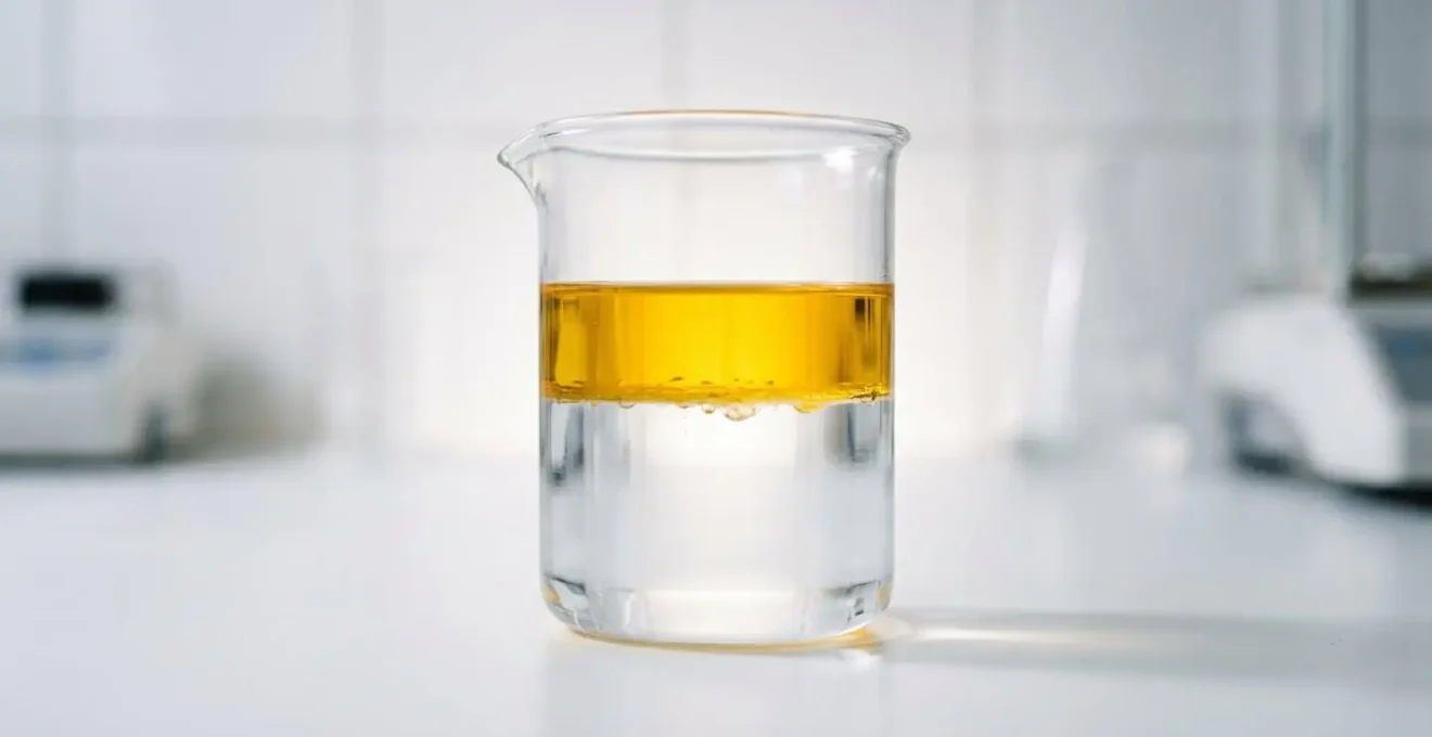 Séparation visible des phases dans un liquide montrant le déphasage