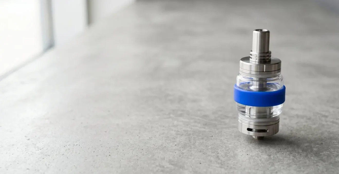 Bande de protection en silicone positionnée sur un réservoir pyrex de cigarette électronique