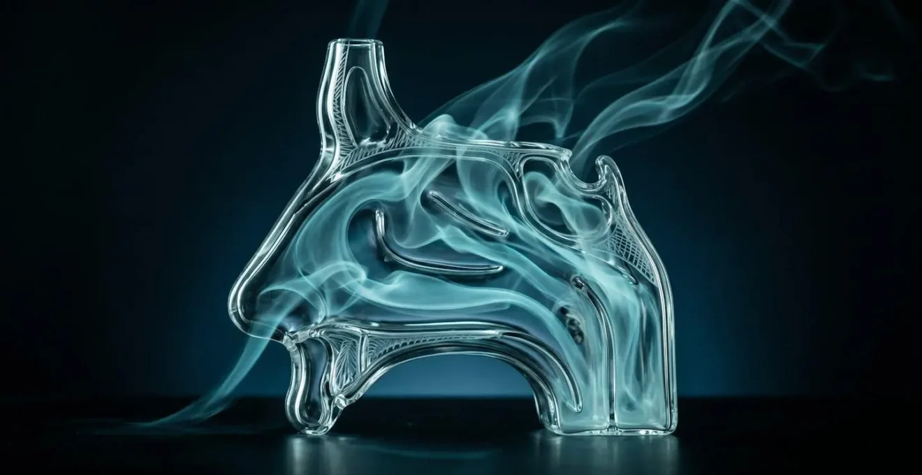 Vue microscopique de vapeur d'eucalyptol atteignant les muqueuses nasales
