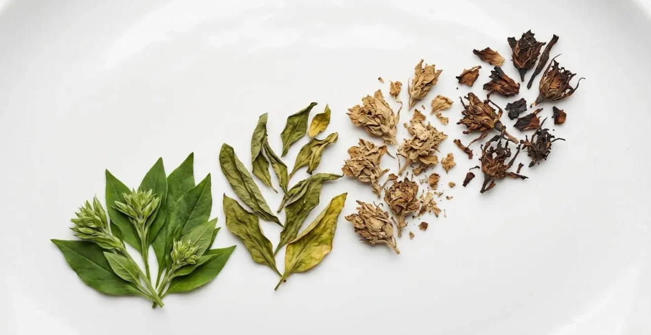 Vaporisateur d'herbes sèches avec contrôle de température montrant différentes nuances de matière végétale vaporisée